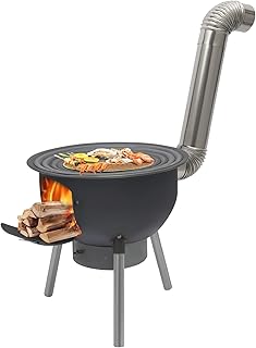 Wood Burning Stove with Grill Rack, 20.5 Inch Outdoor Camping Stove for Heating & Cooking, Portable Steel Fire Pit for Backyard, Patio, Hunting & Emergency Prep