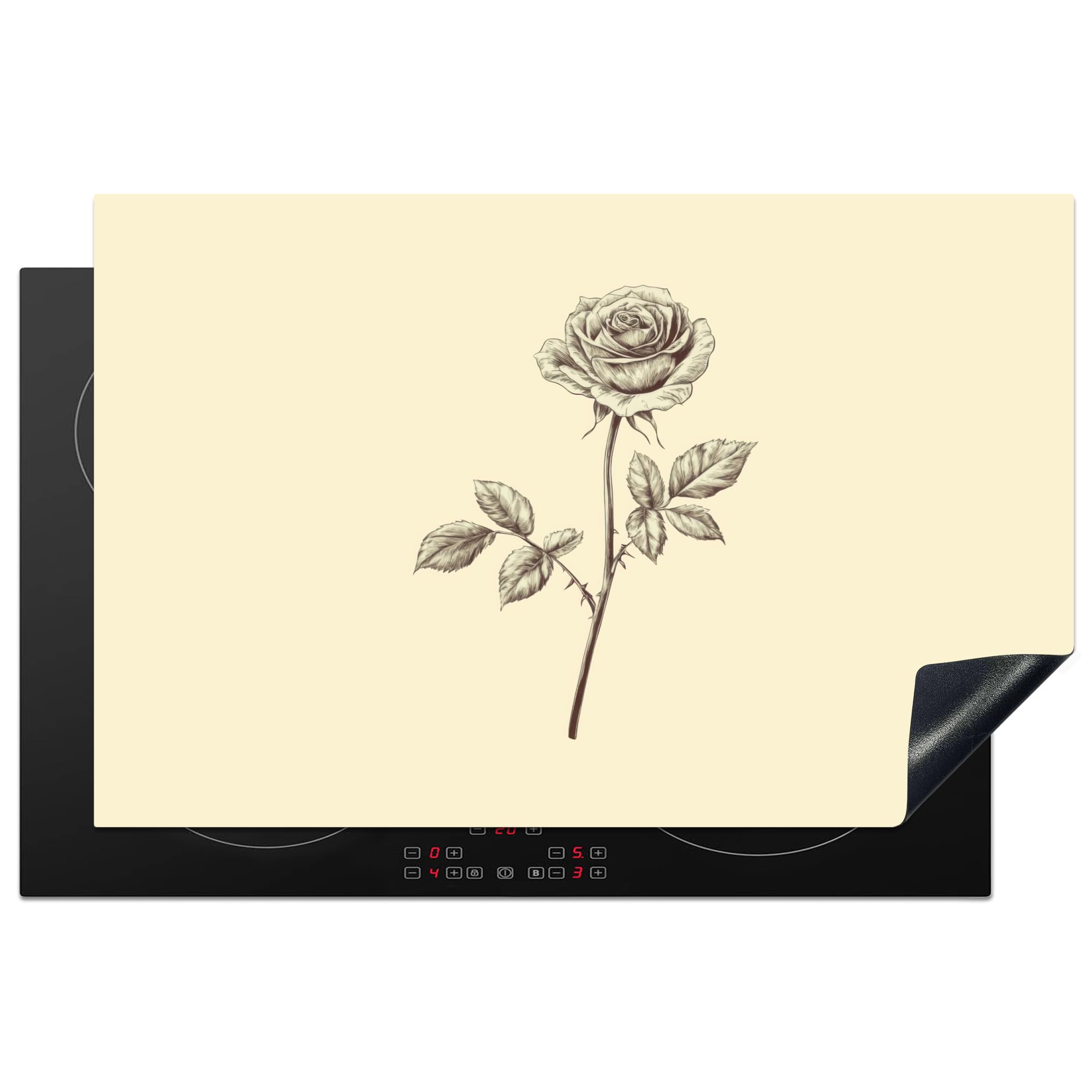 KitchenYeah© Induction Hob Protector Mat 20.5"x31.9" / 81x52 cm Stove Cap Top Cover Kitchen Cooker Covers for Electric Hobs Vinyl Illustration - Black - Rose