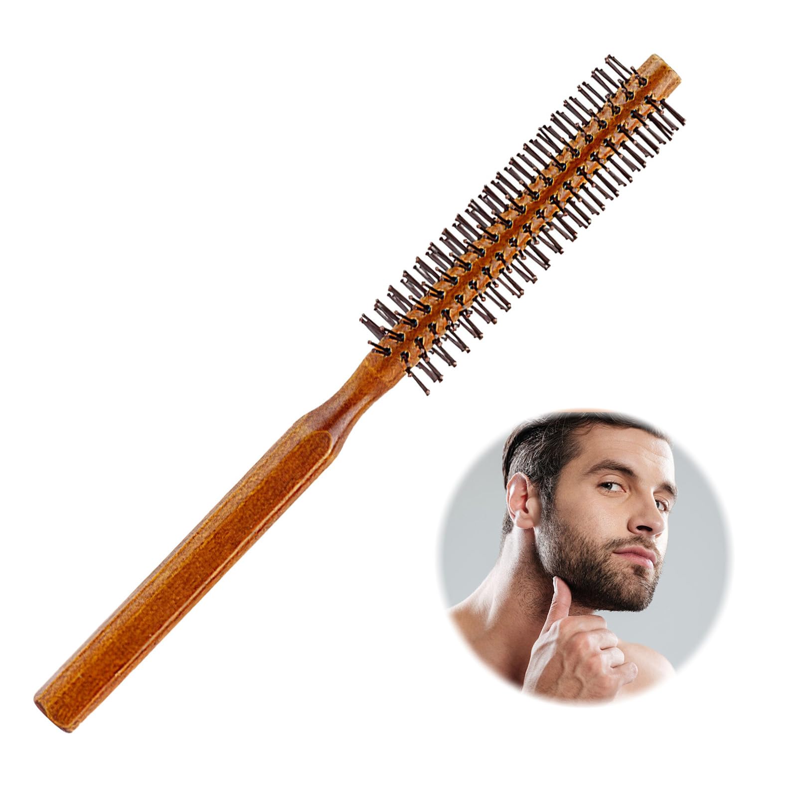 Cepillo Redondo Pequeño, Cepillos para Hombres Barba Mujeres de Pelo Peine Pelo Madera Mini Cepillo para Secar con Secador Alisar Fino Rizos Herramienta Rodillo Antirotura Flequillo Redondos Secar