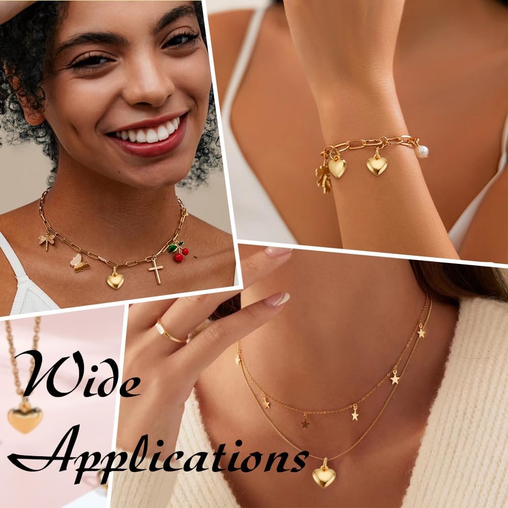 Heart Charms Love Pendant with Jump Ring Golden Sliver Metal Dangle Charm for Jewelry Bracelet Necklace Bag Keychain Earring Making Accessories Supplies Valentine Gift - Image 5