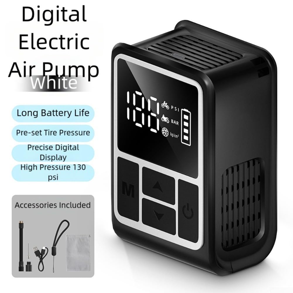 Gdfnmogo Pompa elettrica portatile per gonfiaggio pneumatici, compressore ad alta pressione con display digitale, 130 psi, per ciclismo, moto e palloni sportivi