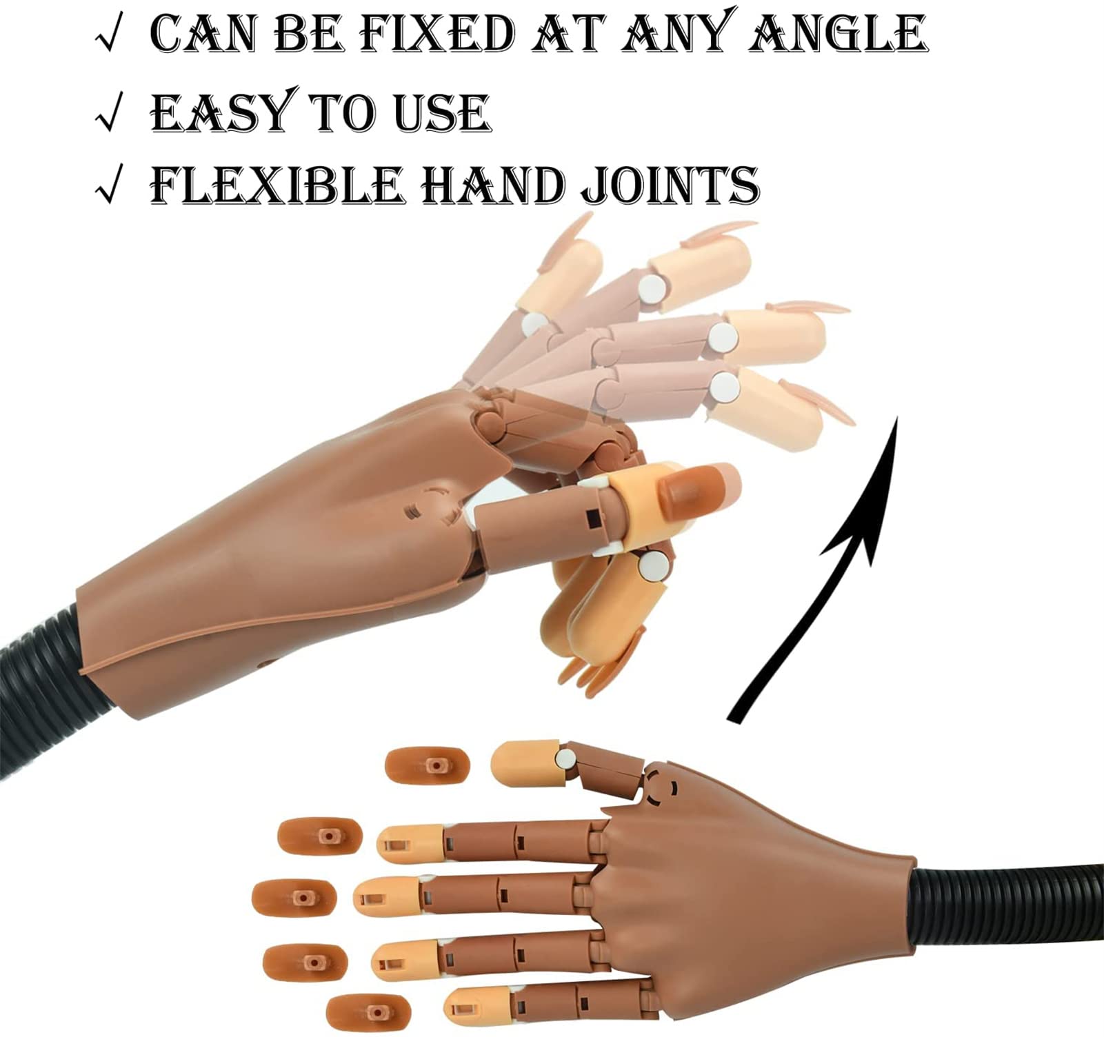 Mano de Práctica de Uñas con 300 Piezas Uñas Postizas, Falsas-Mano de Práctica para Manicura Ajustables Flexibles de Uñas Artificiales para Manicura de Uñas DIY