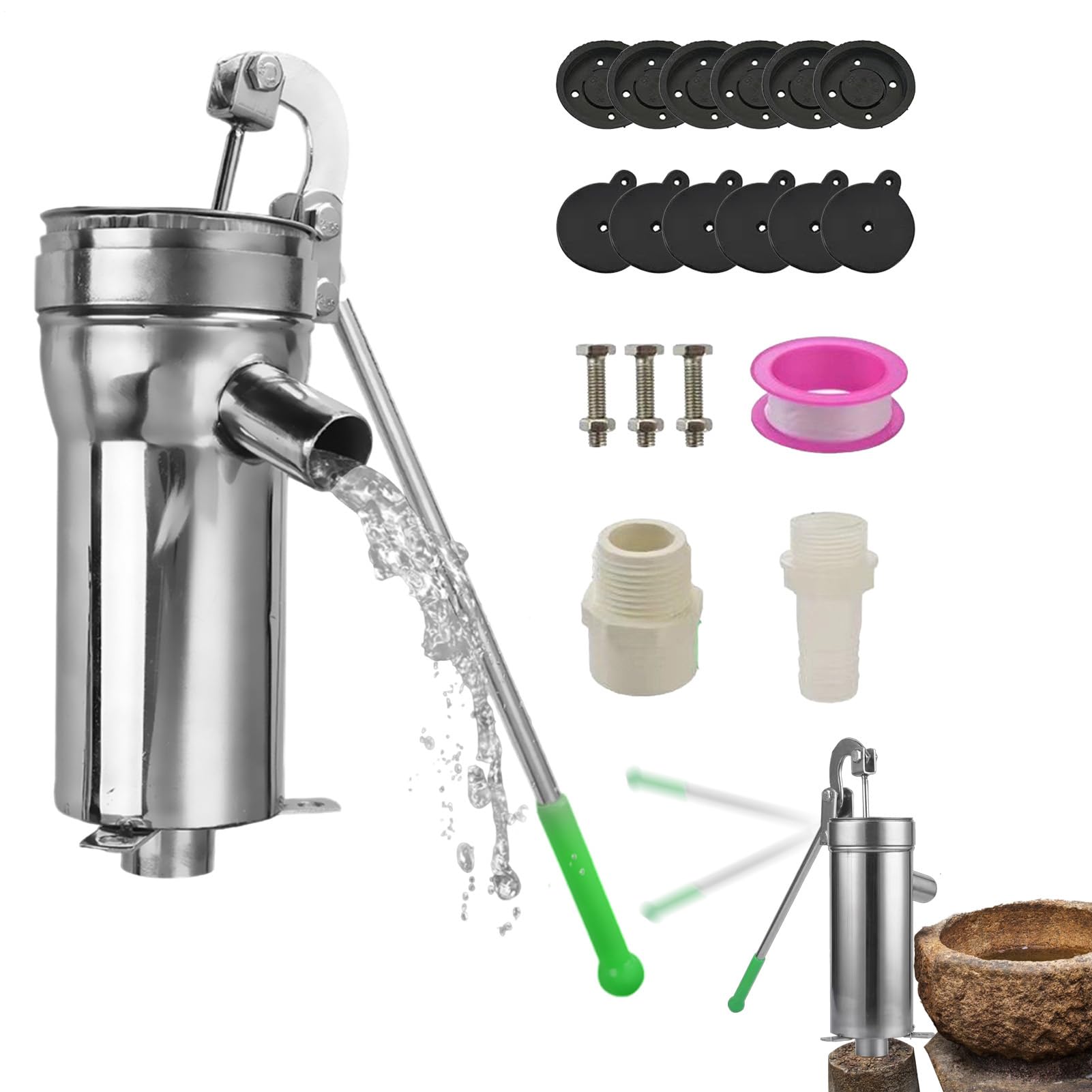 Pompa a mano per pozzo - Pompa a manuale per esterni, pompaggio manuale | delle acque sotterranee | Strumento di pompaggio per pozzo profondo in acciaio inossidabile per irrigazione di