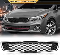 Vista 9 de Rejilla de parachoques superior cromada delantera compatible con Kia Forte5 Hatchback EX LX 2017 2018 reemplaza 86350A7810 86350-A7810
