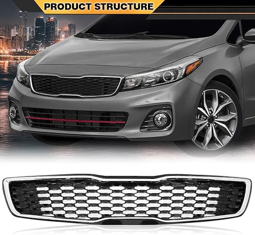 Miniatura 9 de Rejilla de parachoques superior cromada delantera compatible con Kia Forte5 Hatchback EX LX 2017 2018 reemplaza 86350A7810 86350-A7810