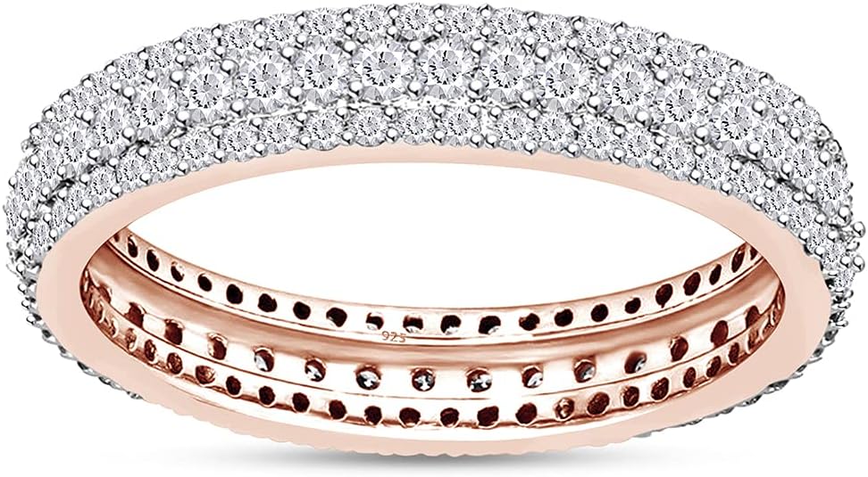 SAVEARTH DIAMONDS 14k Gold Over Sterling Silver 1 Carat (Cttw) Round Cut Lab Grown Diamond Three Row Full Eternity Engagement Wedding Band Ring Jewelry Gifts For Women