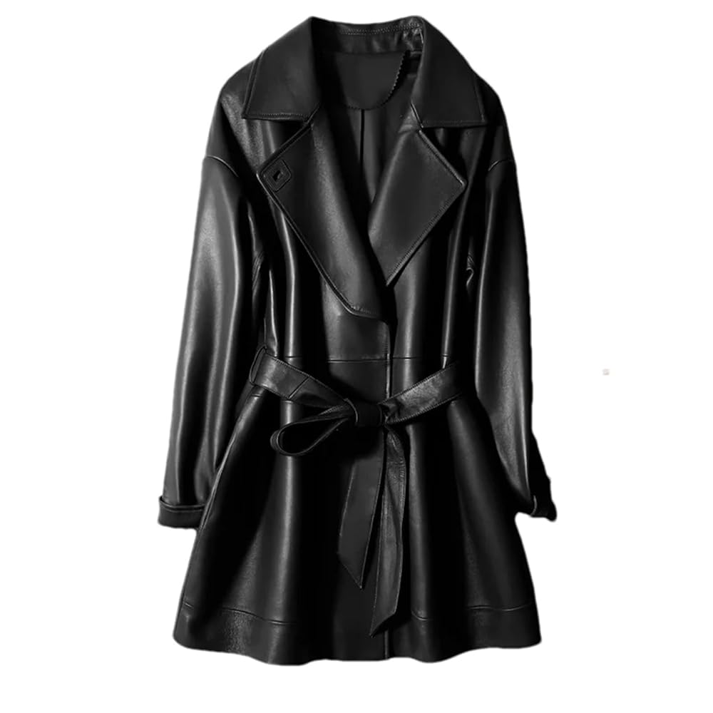 ジャケット・アウター \"NO ID\" Long Leather Coat Amazon.com: Men's Retro Leather Trench Coat Lapel Collar