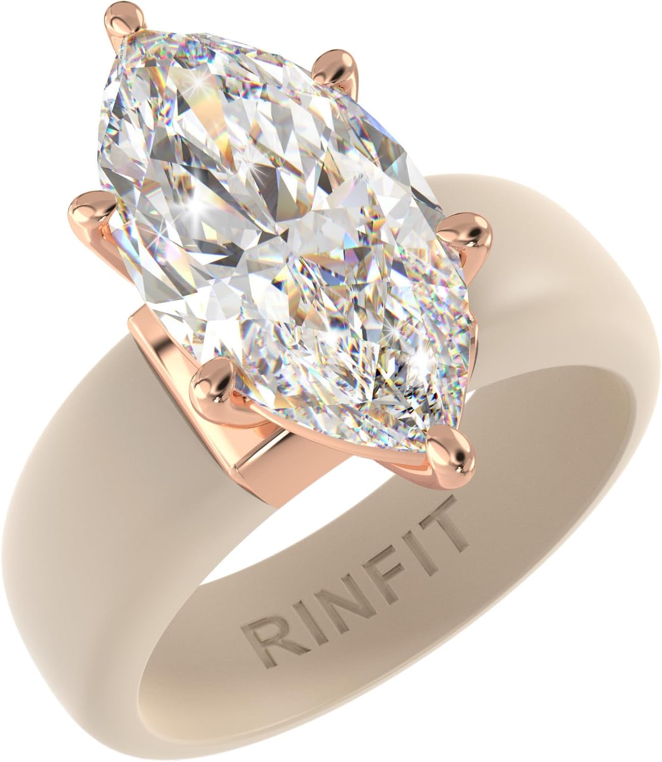 Rinfit Silicone Ring with Stone, Marquise Cut CZ