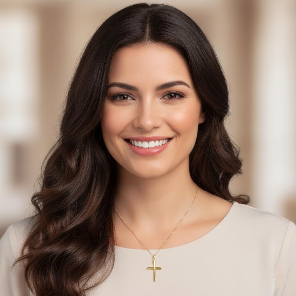Lucchetta - 14k Gold Italian Authentic Christian Cross Necklace | High Polished Religious Gift