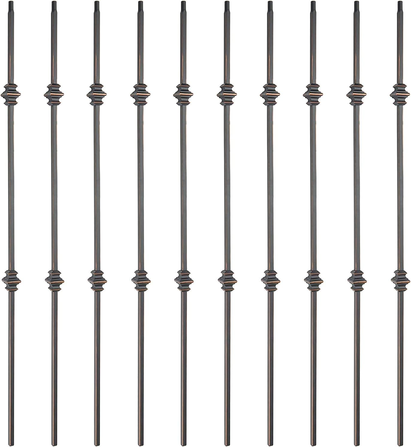 Myard Double Knuckle 1/2 Inches Square Iron Stair Balusters, 44 Inches Bundle with Attachable Baluster Collar Knuckles with Screws for Indoor Square Stair Iron Balusters (1/2"x1/2") (10-Pack)