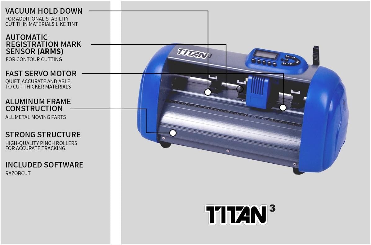 15" USCutter Table Titan 3 Craft Vinyl Cutter w/ARMS Contour Cutting + Design & Cut Software