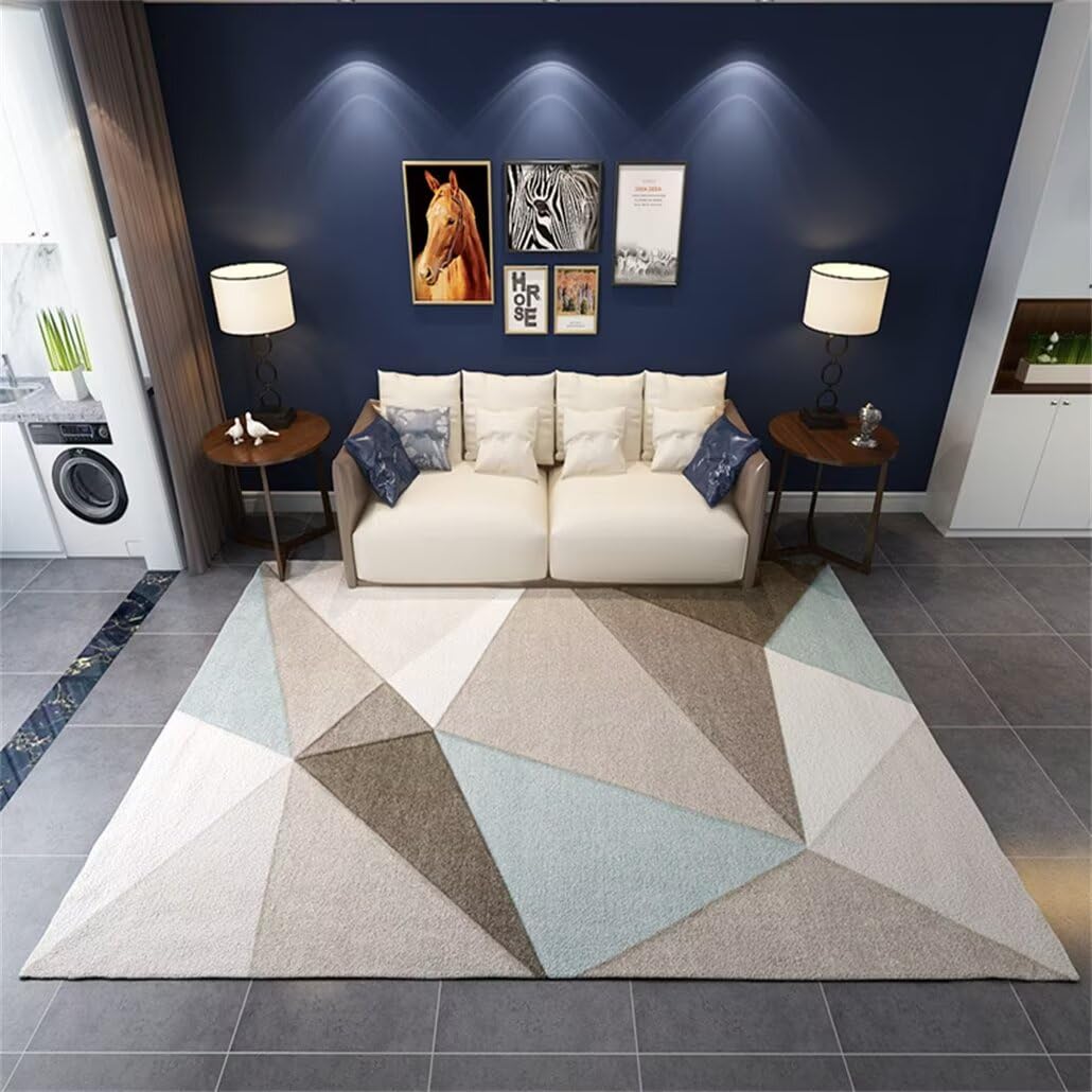 Tapis de salon bleu moderne haut de gamme aux lignes géométriques