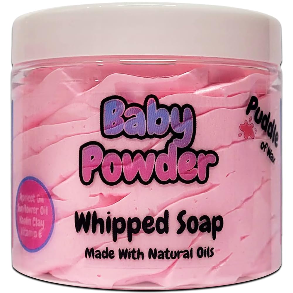 Baby Powder Whipped Soap Body Wash - 150g - Natural Oils and Kaolin Clay - Calm & Relaxing Scent - Vegan Friendly - Puddle of Wax - Made in the UK
