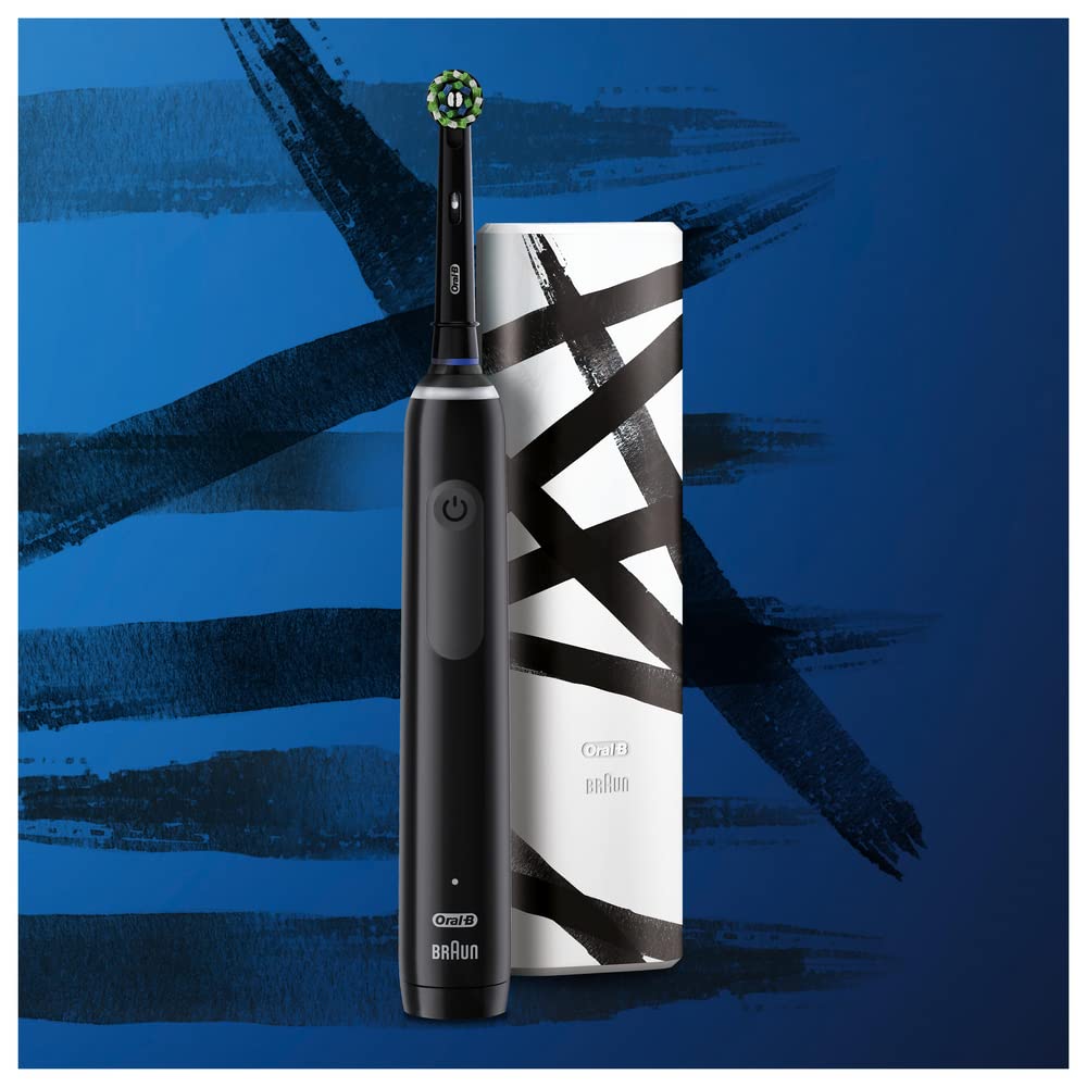 Oral-B Pro Series 3 3500 Elektrische Zahnbürste oder Electric Toothbrush, mit 3 Putzmodi und visueller 360° Andruckkontrolle für Zahnpflege, Reiseetui, Special Edition, Designed by Braun, Schwarz