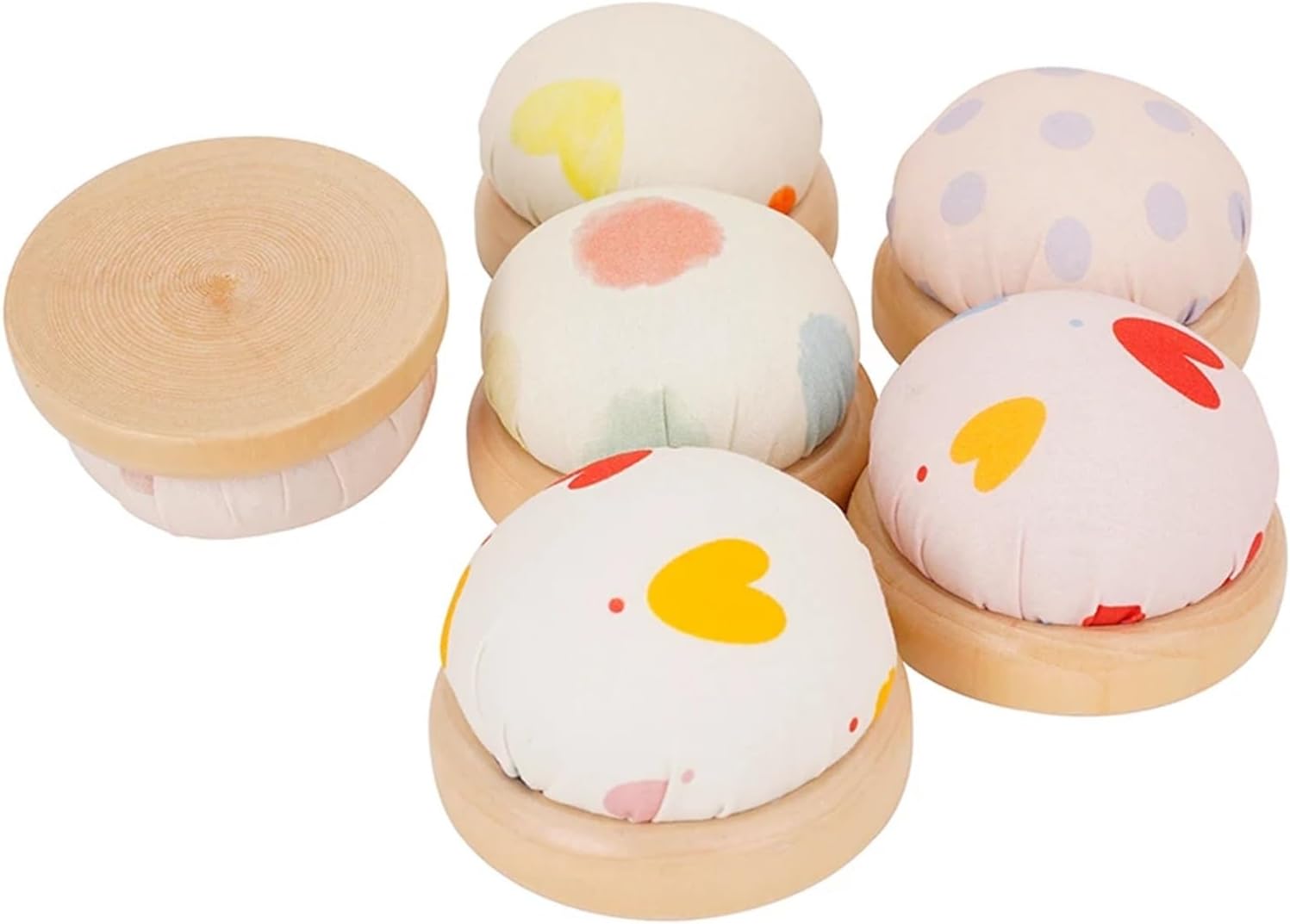 Pin cushion 6pc Small Fresh Style Fabric Sewing Tool Accessories, Cross-Stitch Needle Keeper, Wooden Base Pin Cushion, Handmade DIY P(A)