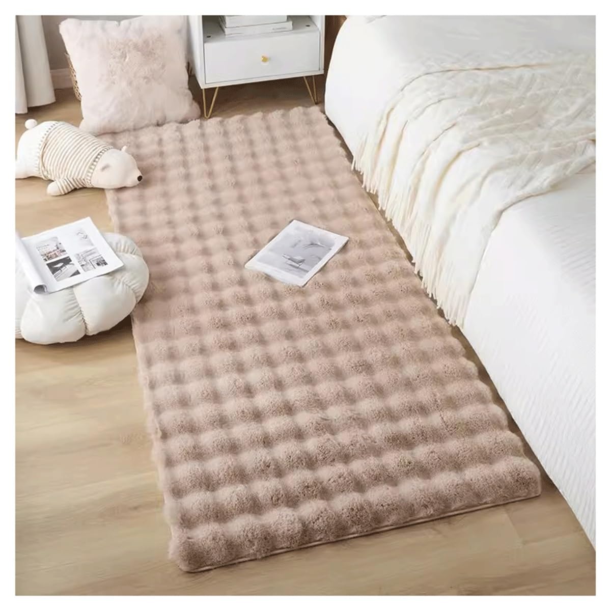Tapis en fausse fourrure kaki 80x150 cm pour salon et chambre