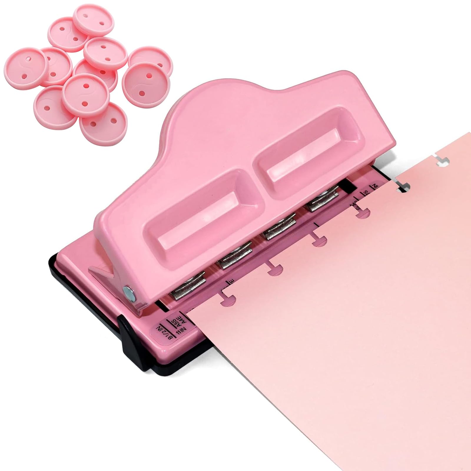 Perforadora de setas, ajustable con 4 agujeros, perforadora de agujeros con 11 discos para encuadernación, planificadores felices, troquelar tu propio papel, cuadernos (rosa)