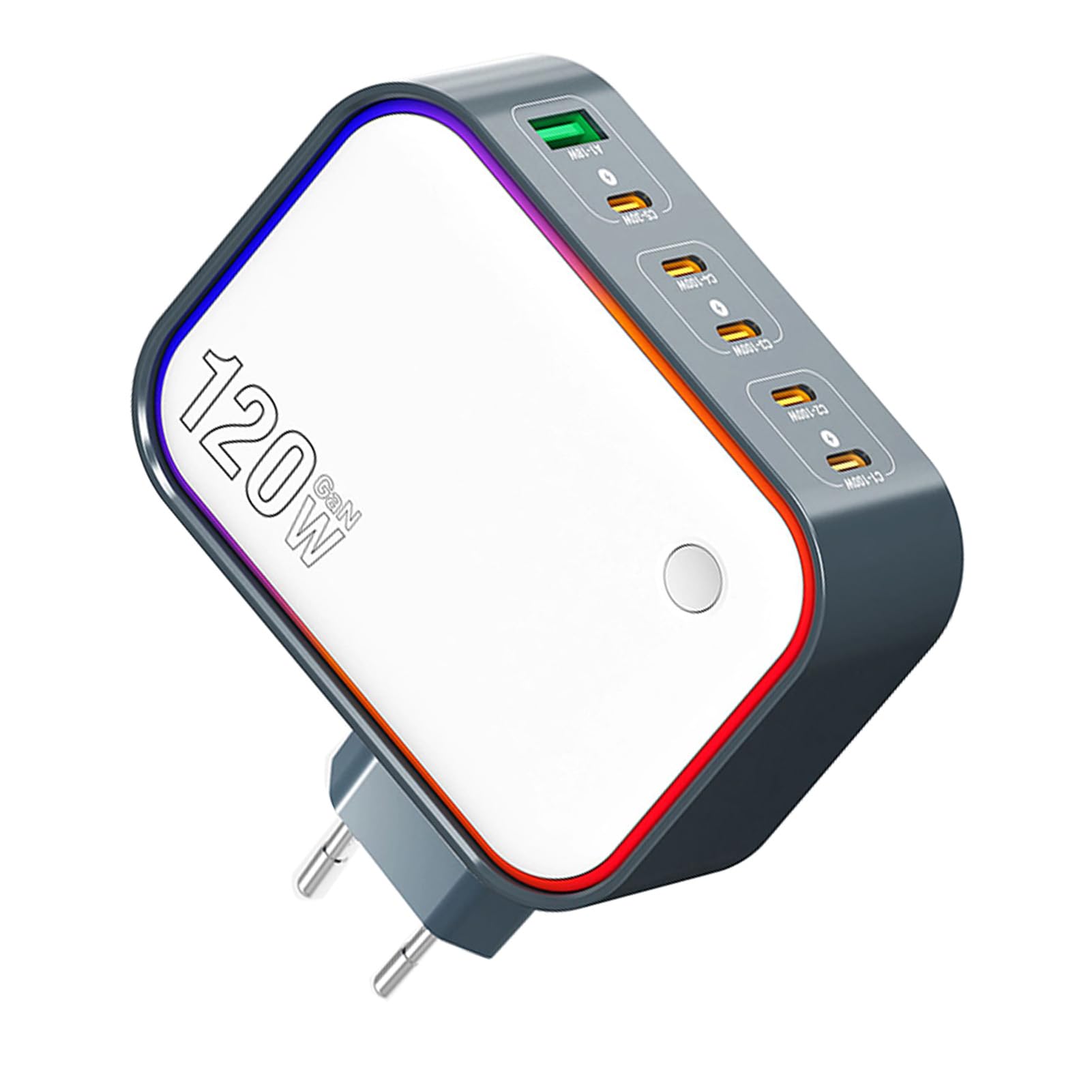 Stazione di Ricarica GaN a 6 Porte da 120 W, Hub Caricabatterie Rapido USB C Multifunzione con Caricatore da Viaggio per Smartphone, Laptop, Tablet (Spina europea)