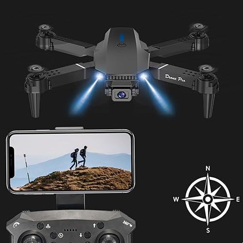Miniatura 5 de Dron portátil con doble cámara 1080P HD FPV control remoto, juguetes regalos para niños y niñas con retención de altitud modo sin cabeza, ajuste de