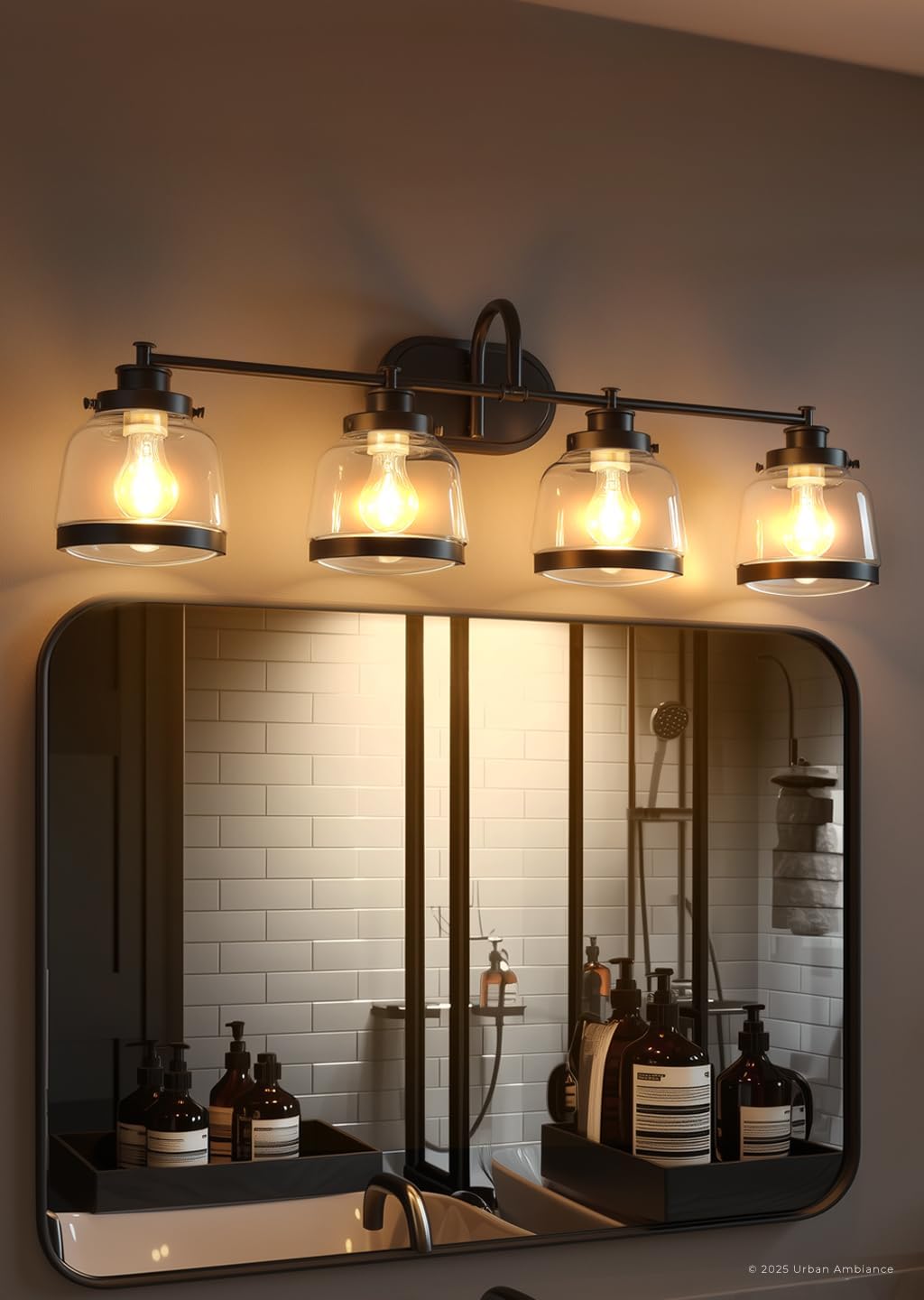 Urban Ambiance Luxury Industrial Chic Bathroom Vanity Light, Large Size: 11.25" H x 35.75" W, with Art Deco Style Elements, Olde Bronze Finish, UHP2541, Nottingham Collection