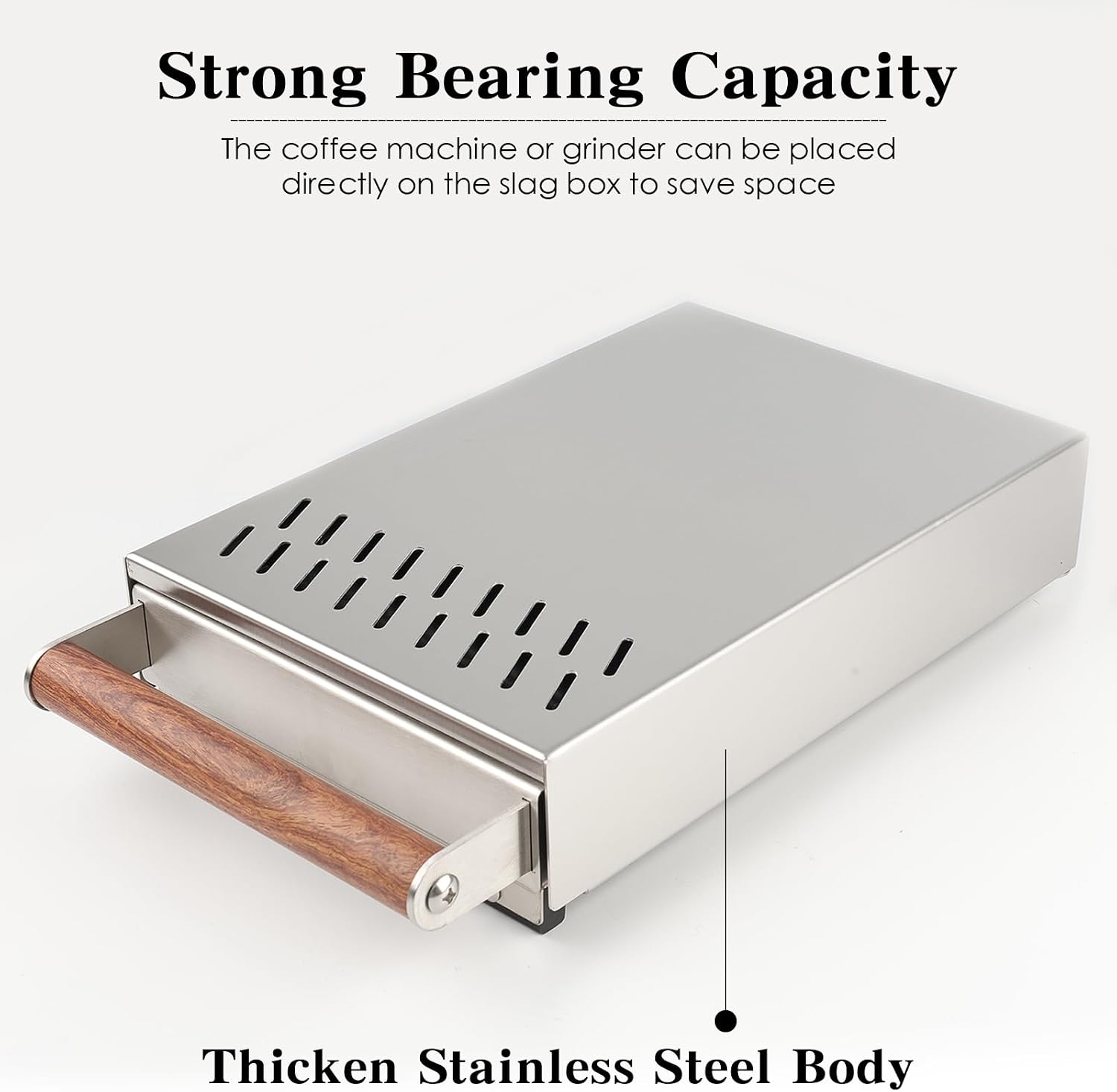 Handle Drawer Knock Box, Stainless Steel Detachable Coffee Stick Tapping Container, Shock-Absorbing And Durable Barista Style Tapping Box, Detachable Tapping Stick, Wooden Handle (Silver)