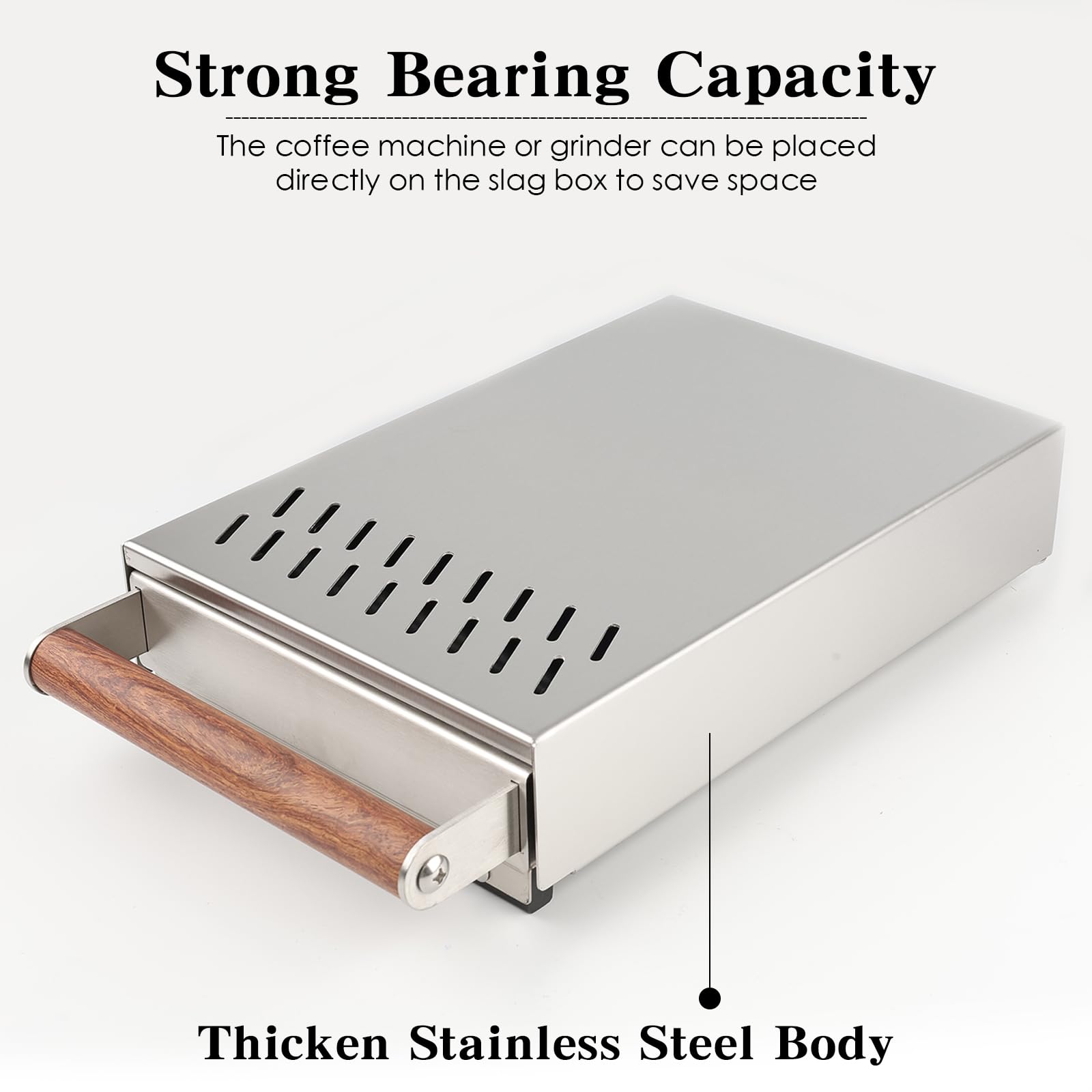 Caja de golpeteo de cajón con asa, contenedor desmontable de acero inoxidable, contenedor de café extraíble, absorbe los golpes y duradero, estilo barista, palo de golpeo desmontable, mango de madera