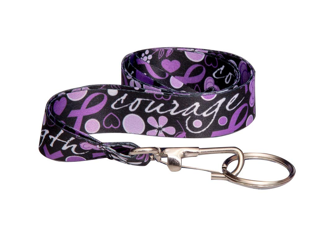 Fundraising For A Cause Purple Ribbon Lanyard - Hope, Strength, Love