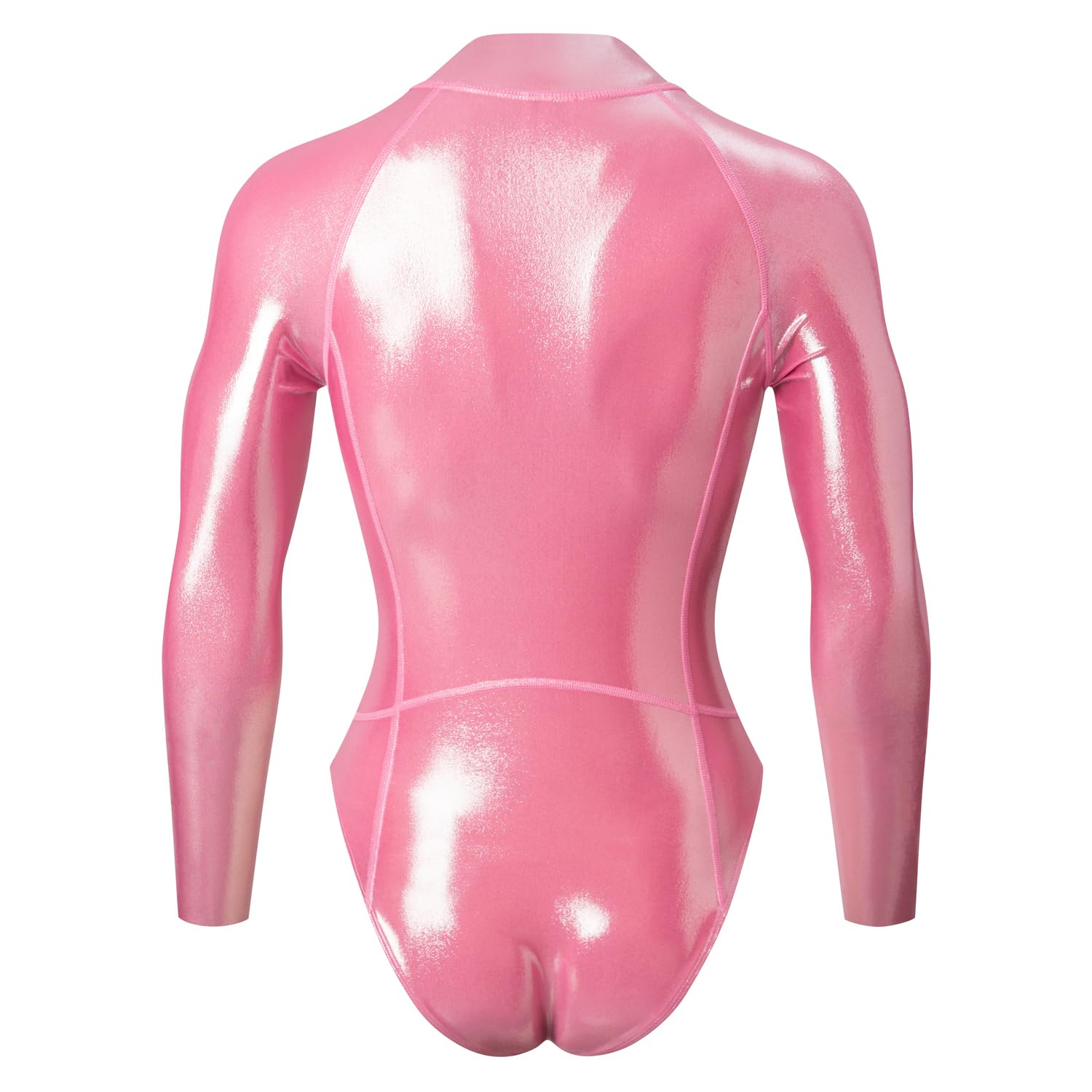 LEOHEX Damen Langarm Badeanzug Super Glänzend Sexy Rash Guard Reißverschluss Surfanzug Mit Hohem Kragen Taucheranzug