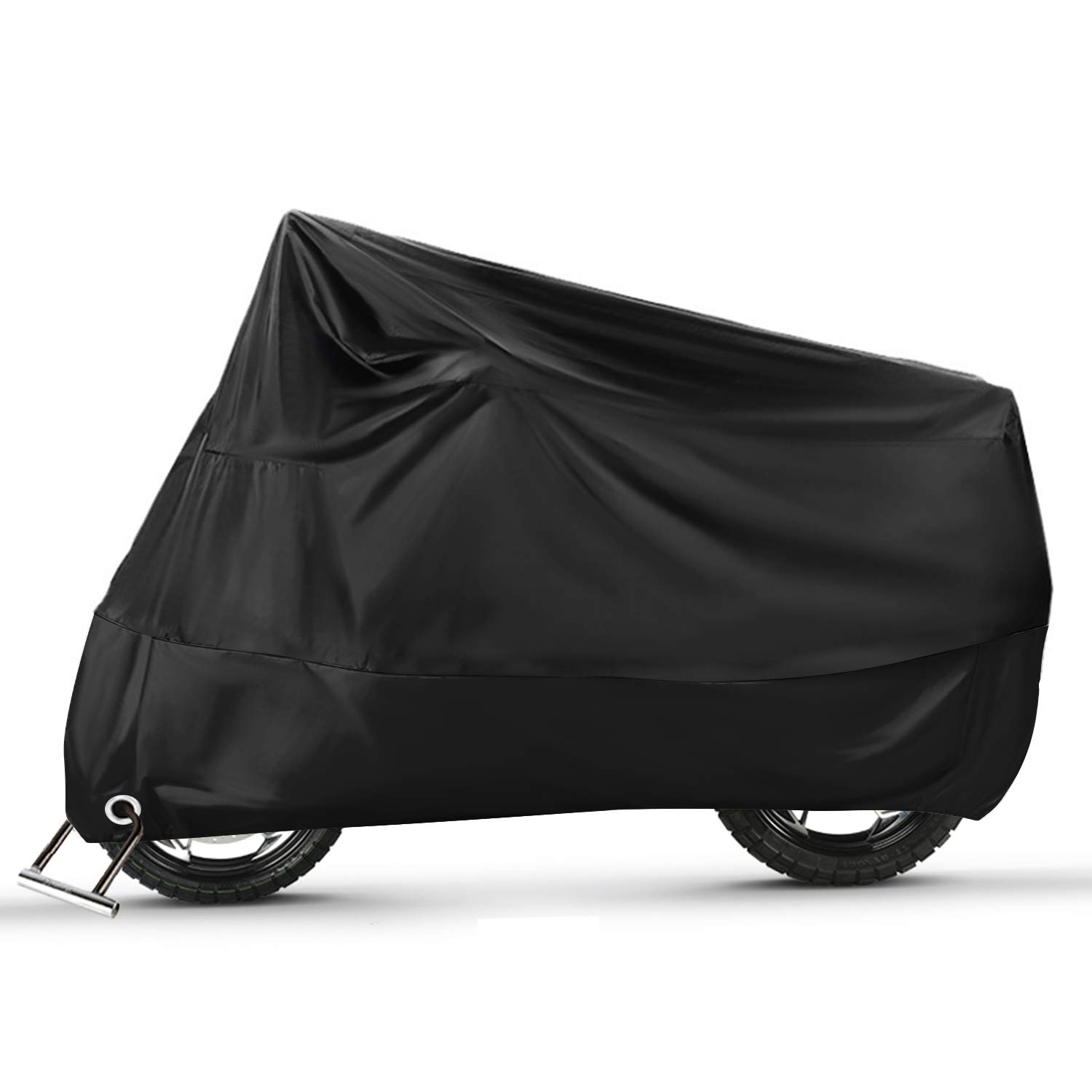 Ergocar Plandeka na motocykl, do użytku wewnątrz i na zewnątrz, wodoszczelna osłona na motocykl 210D, pogrubiona poliestrowa osłona UV, czarna, XL (22 x 90,5 x 10 cm)