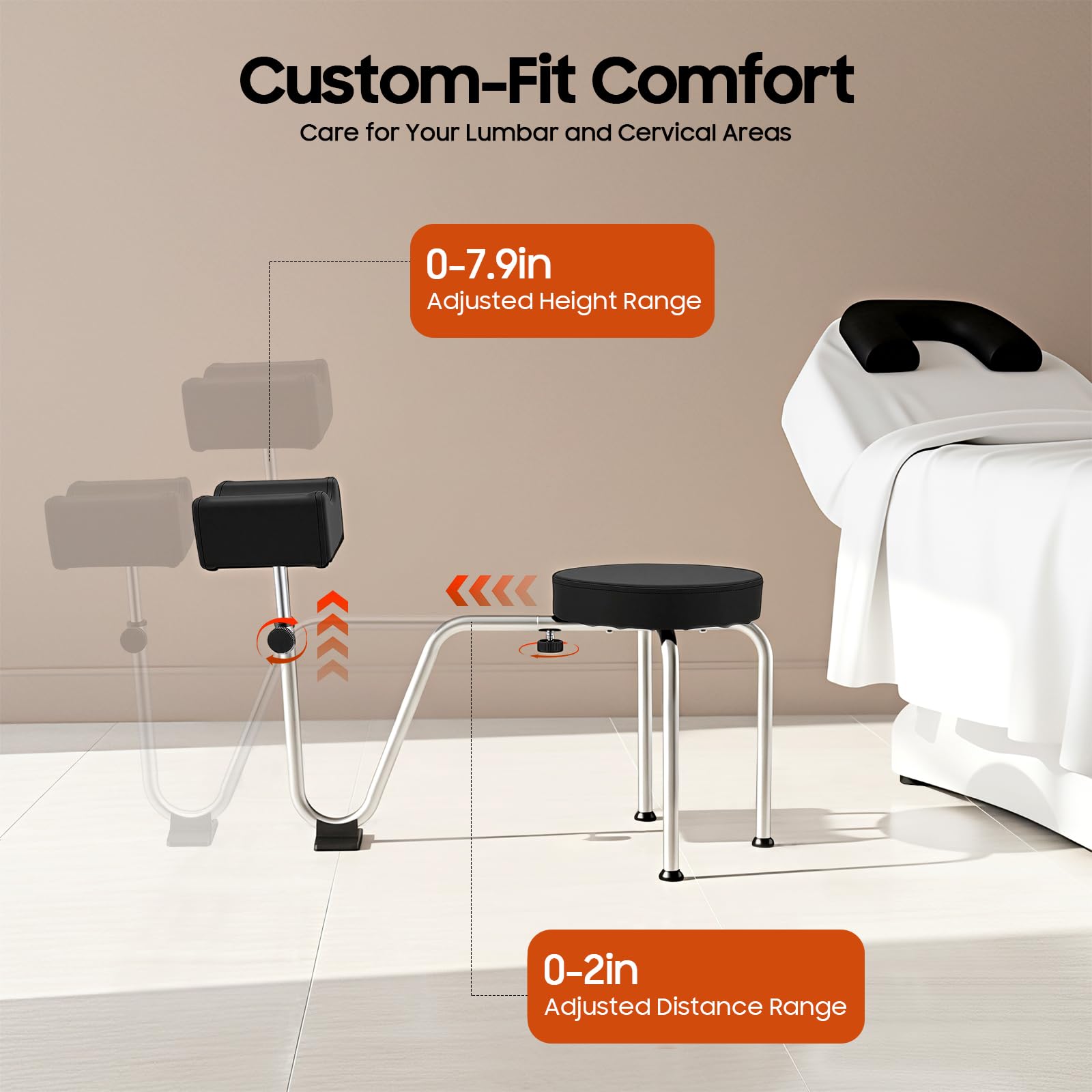 Sgabello per pedicure, con poggiapiedi, altezza regolabile 10 kg, carico massimo, cuscino comfort in poliuretano e piedi antiscivolo, per salone di manicure pro e uso domestico