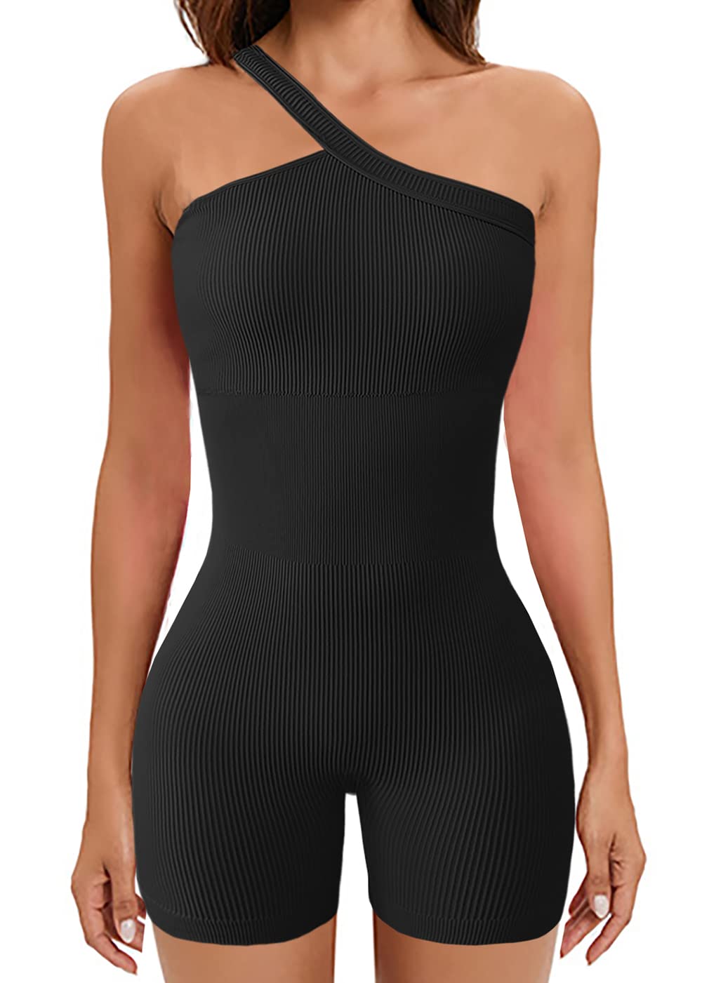 niyokkiOne Piece Workout Jumpsuits for Women, Long Sleeve Workout Bodysuit, Bodycon Seamless Yoga Ribbed Active Romper