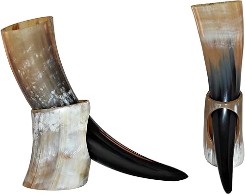 Miniatura 6 de AnNafi Cuerno vikingo para beber vinomead con soporte, auténtica taza de cerveza de inspiración medieval (mediana10-14 onzas)  Colección Game Of