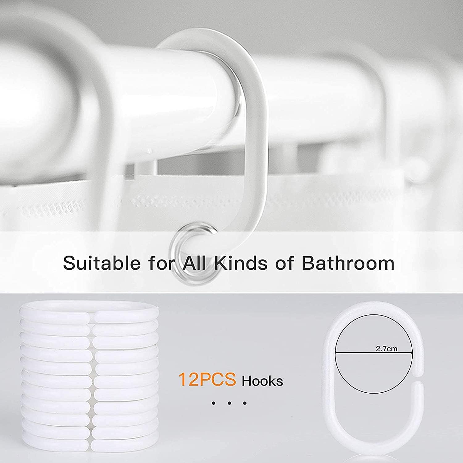 Blu-Pier Tech Clear Shower Curtain Set,Waterproof,PEVA Shower Curtain Liner for Bathroom，72W x 72H-6Gauge