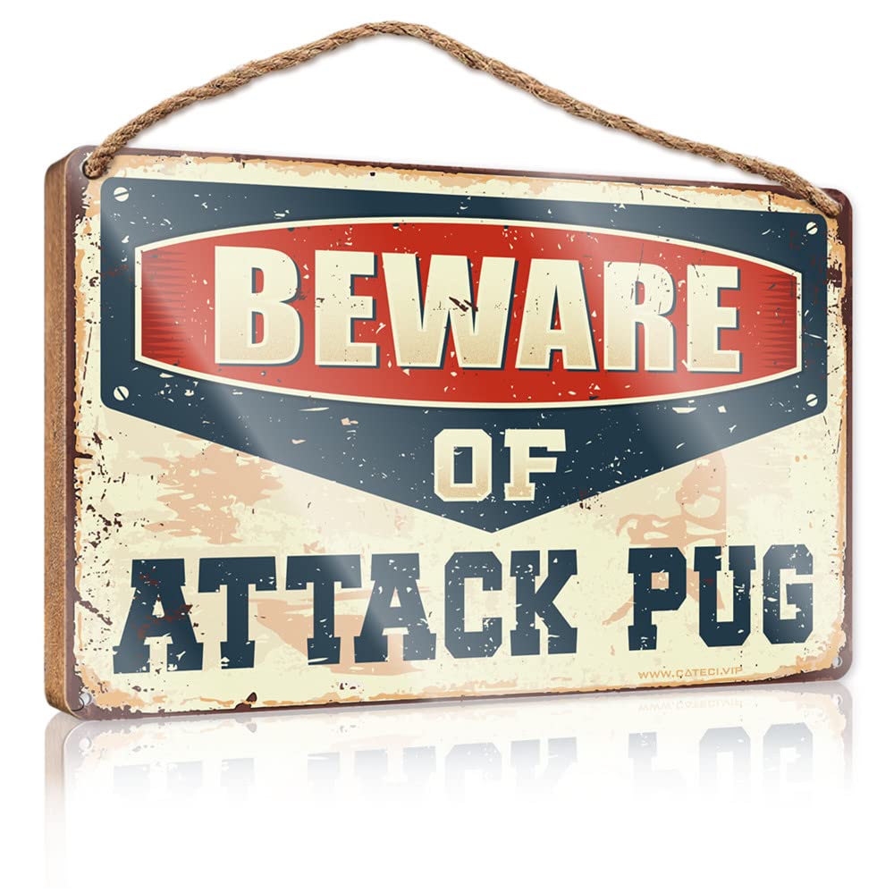 Dtha One Color Funny Room Signs Beware Of Attack Pug Wooden Sign Front Door Wooden Sign Signs For Bathroom