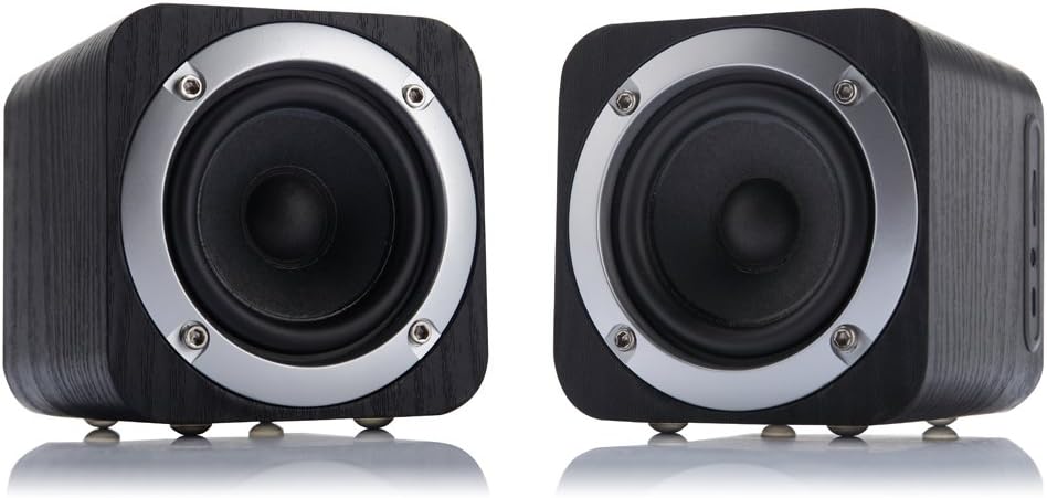 Dual Bluetooth Speakers, Wireless Speaker System Lombex Two-channel Wireless Stereo Speakers, Support FM Radio?TF Card?Equipped With AUX Port, Bluetooth V4.0, 8W Wooden Outdoor Portable Speakers Up To 10 Hours Playtime Work With Iphone/Ipad/Android Smartphones /Computer , Perfect Speaker Set For Home Outdoors(Black set)