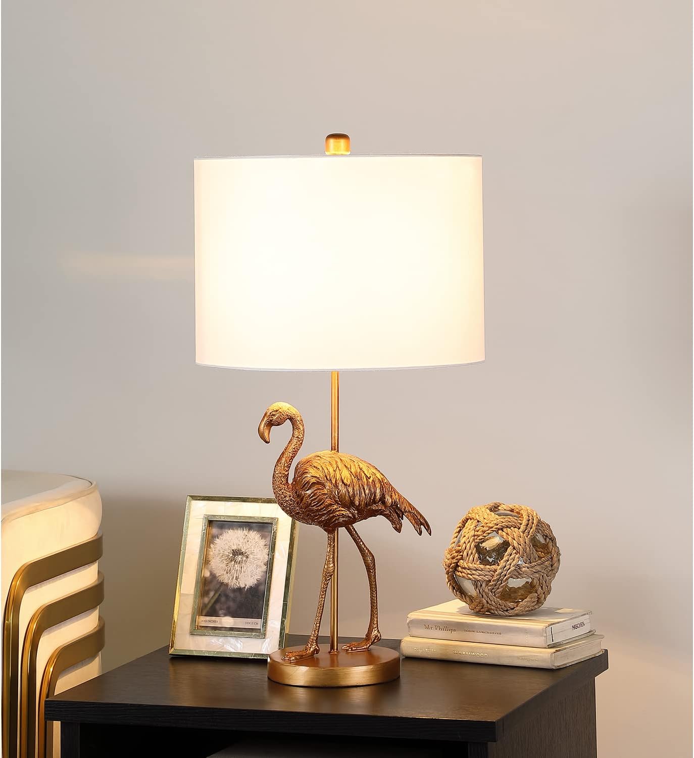 ORE International Flamingo Table Lamp - 26" Gold Resin Figural Lamp with White Shade - Matte Finish Accent Lamp