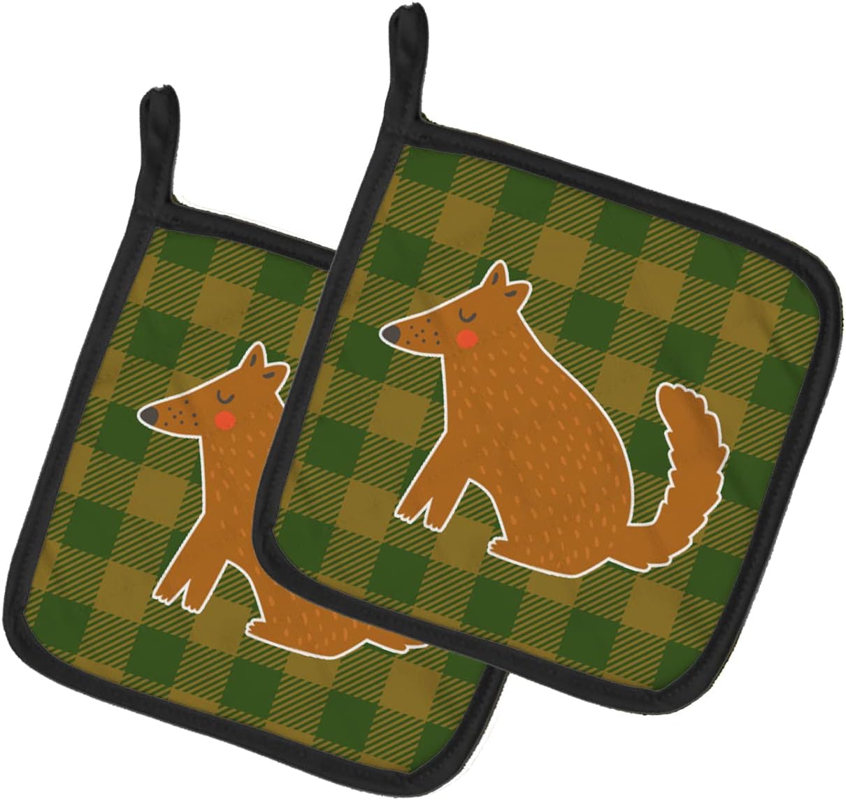 Caroline's Treasures BB6788PTHD Brown Wolf Pair of Pot Holders Kitchen Heat Resistant Pot Holders Sets Oven Hot Pads for Cooking Baking BBQ, 7 1/2 x 7 1/2