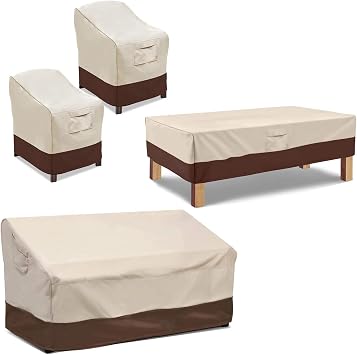 Patio Furniture Covers, 100% Waterproof Outdoor Furniture Cover Waterproof, 1xPatio Loveseat Cover, 2xPatio Chair Covers, 1xCoffee Table Cover, Beige