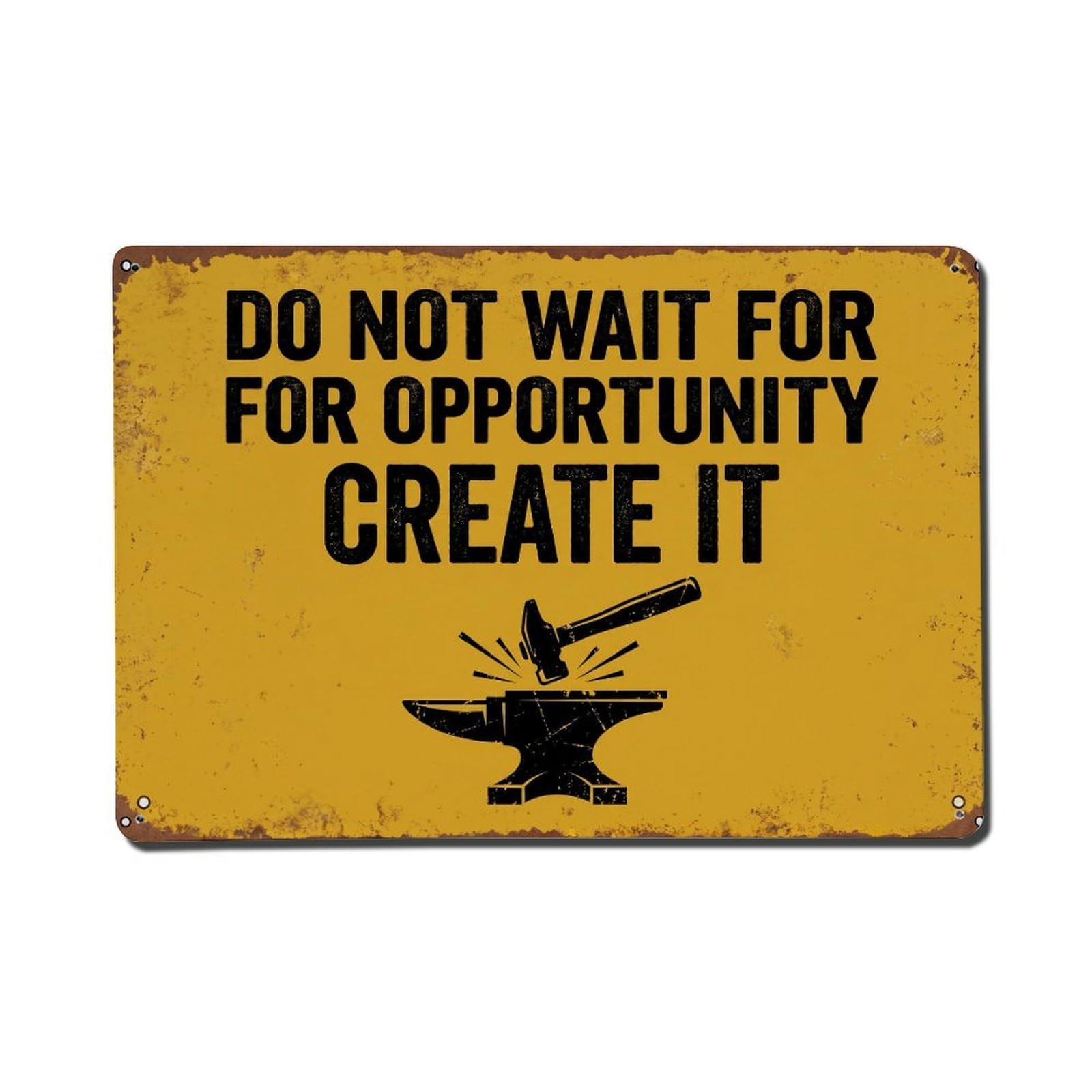 Not Wait Opportunity Create Retro Motivational Slogans 2 Metal Tin Sign Plaque Wall Decor for Cafe, Club Bar, Office, Home Garden Metal Poster 8x12Inch