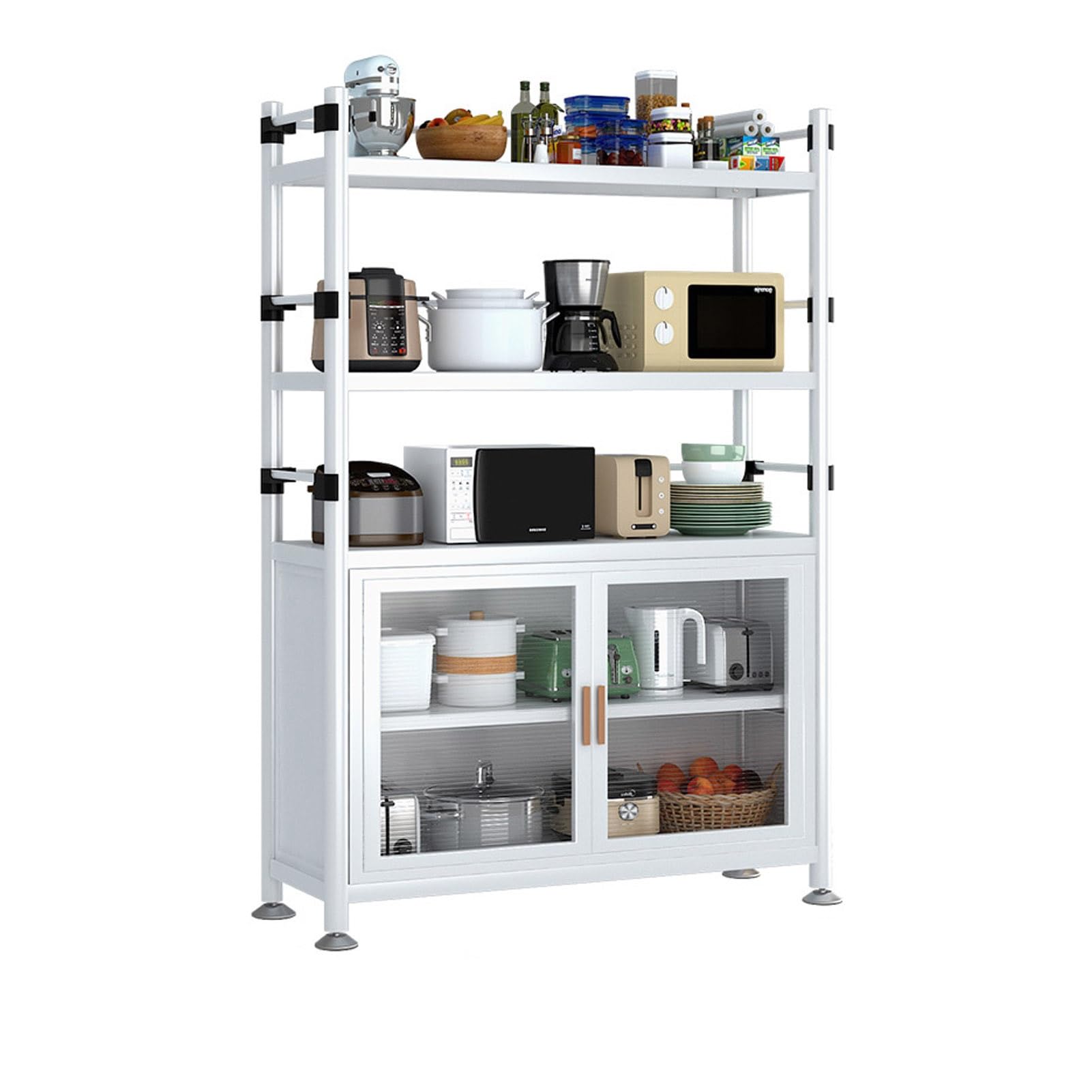 Armoire de cuisine en métal blanc avec étagère réglable micro-ondes