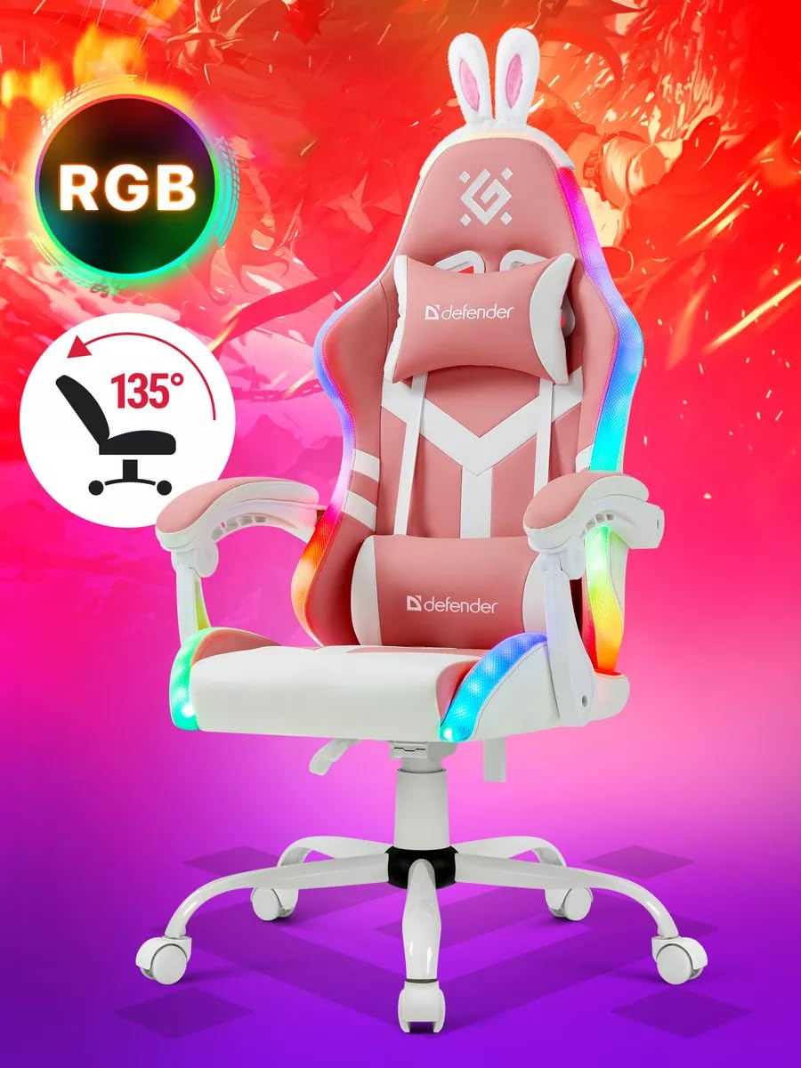 Defender Gaming-Stuhl IDEAL, Bürostuhl, ergonomischer Computerstuhl mit Kopfstütze, verstellbares Lendenkissen, höhenverstellbar, ROSA
