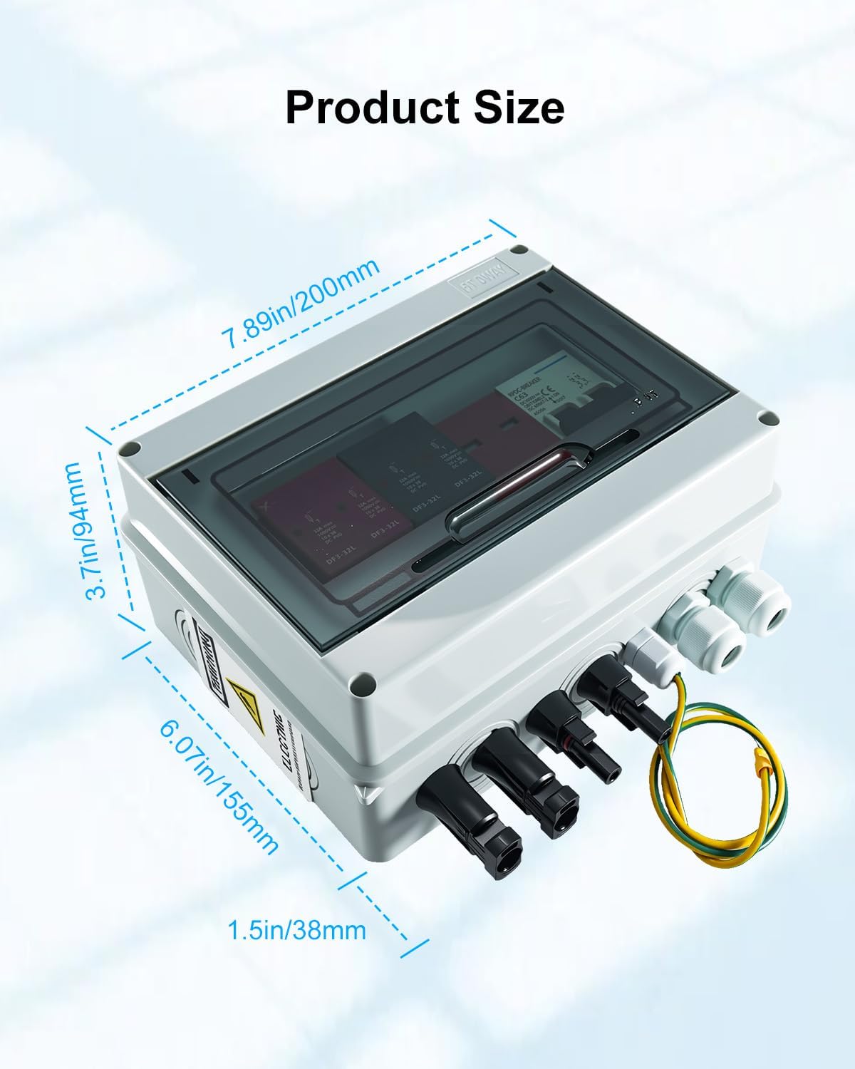 600V Solar DC PV Combiner Box, 2 String with Lightning Arrester Connector for On/Off Grid Solar Panel System, 2 Input 2 Out 32A Fuse, 63A Circuit Breaker, Waterproof ABS Enclosure