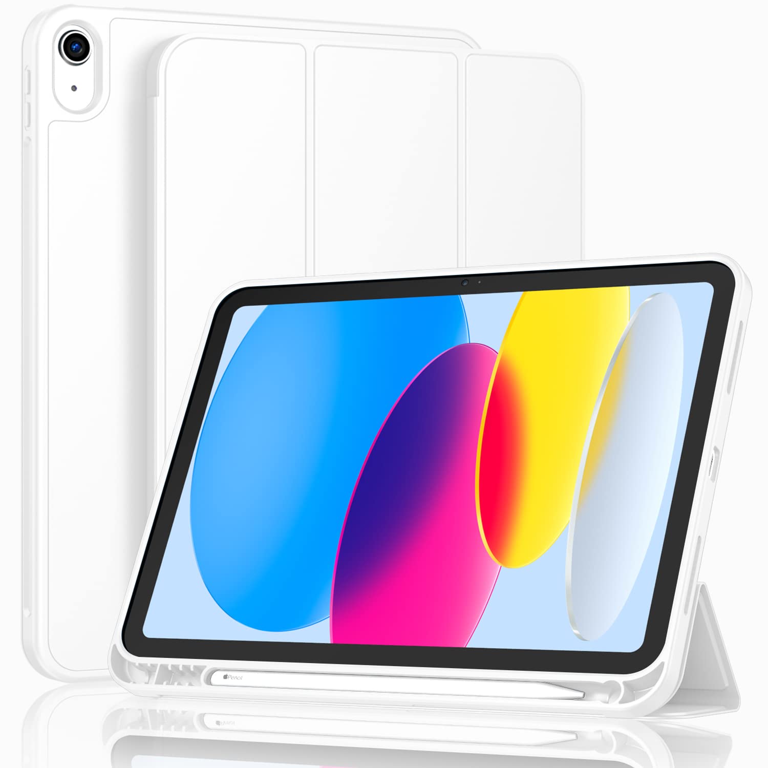 ToaPoia Case for iPad (A16) 11 Inch 2025/iPad 10th Generation 10.9 Inch 2022, Slim Trifold Stand Protective Cover with Pencil Holder and Soft TPU Back,Support Auto Sleep/Wake (White)