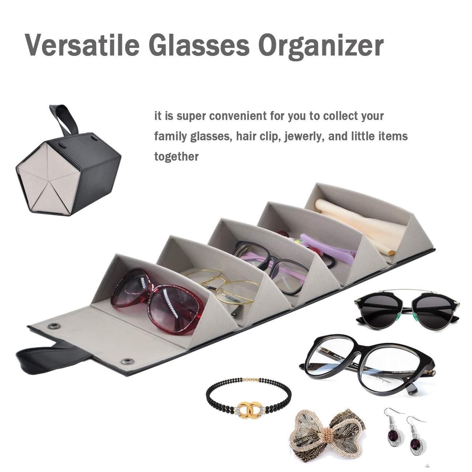 Organizzatore Occhiali Custodia da Viaggio Pieghevole for Occhiali Sole con 5 Scomparti Porta