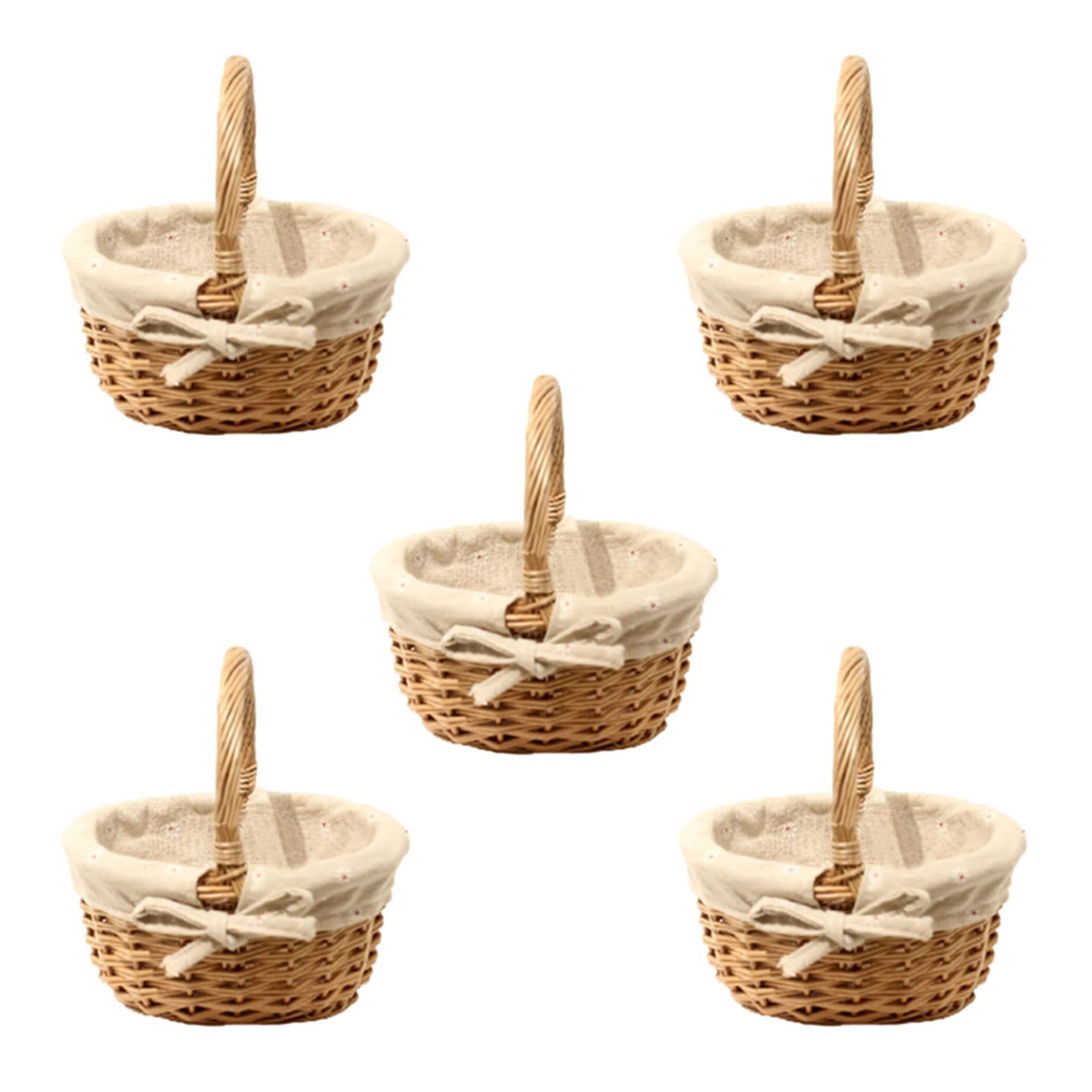 Hndhbfgrt 5X Hand-Woven Wicker Basket Simulation Flower Basket Single Handle Small Flower Basket with Hand Gift Basket