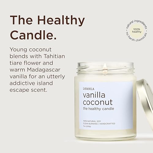 Miniatura 3 de Lavanila Vela de soja natural perfumada a vainilla y coco (paquete de 2)  Hecho a mano, combustión limpia de 50 horas de tiempo de combustión, 7