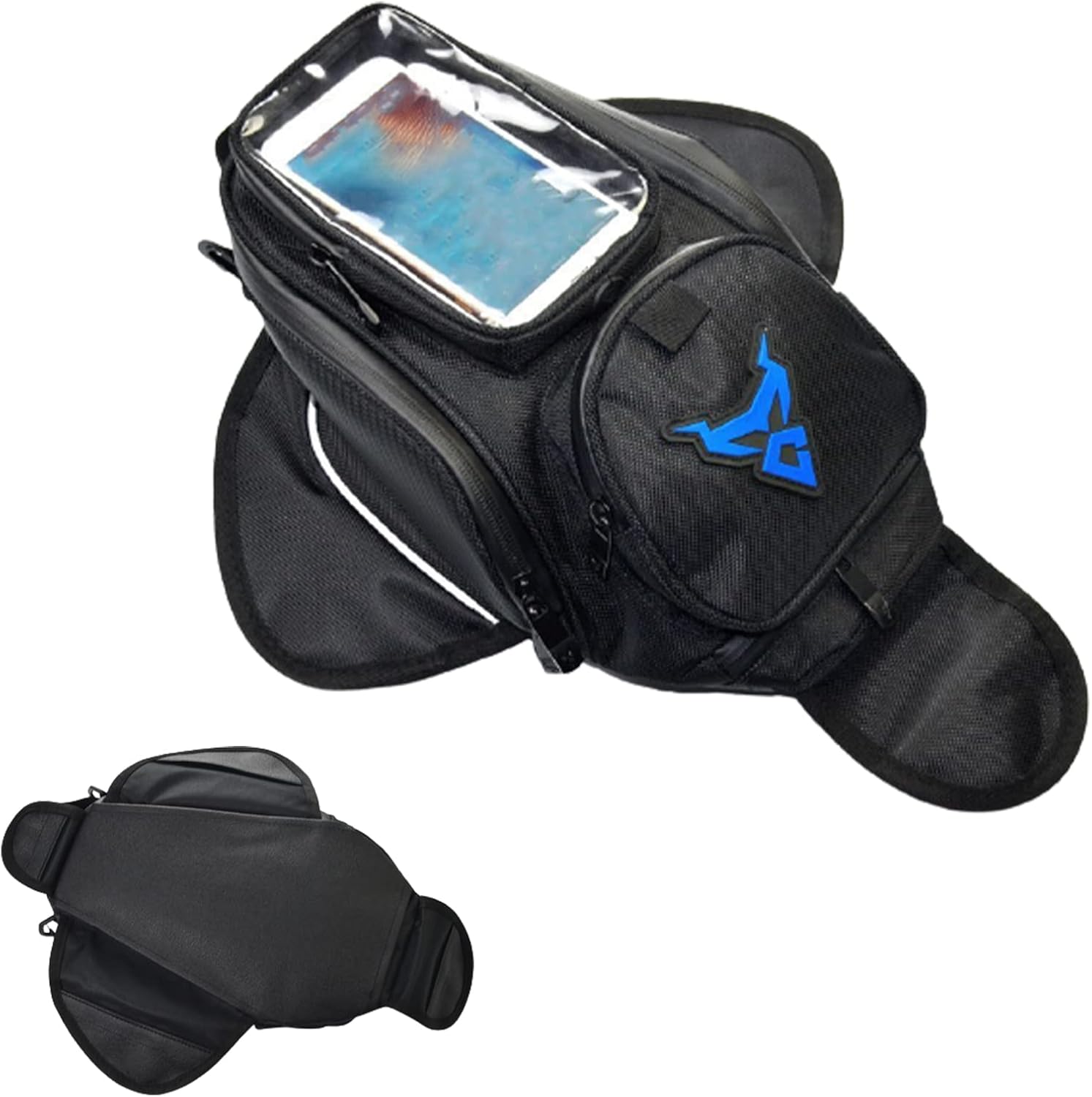 Motorcycle Magnetic Tank Bag Waterproof Motorbike Rear Seat Bag Backpack with Transparent Mobile Phone Compartment,Blue