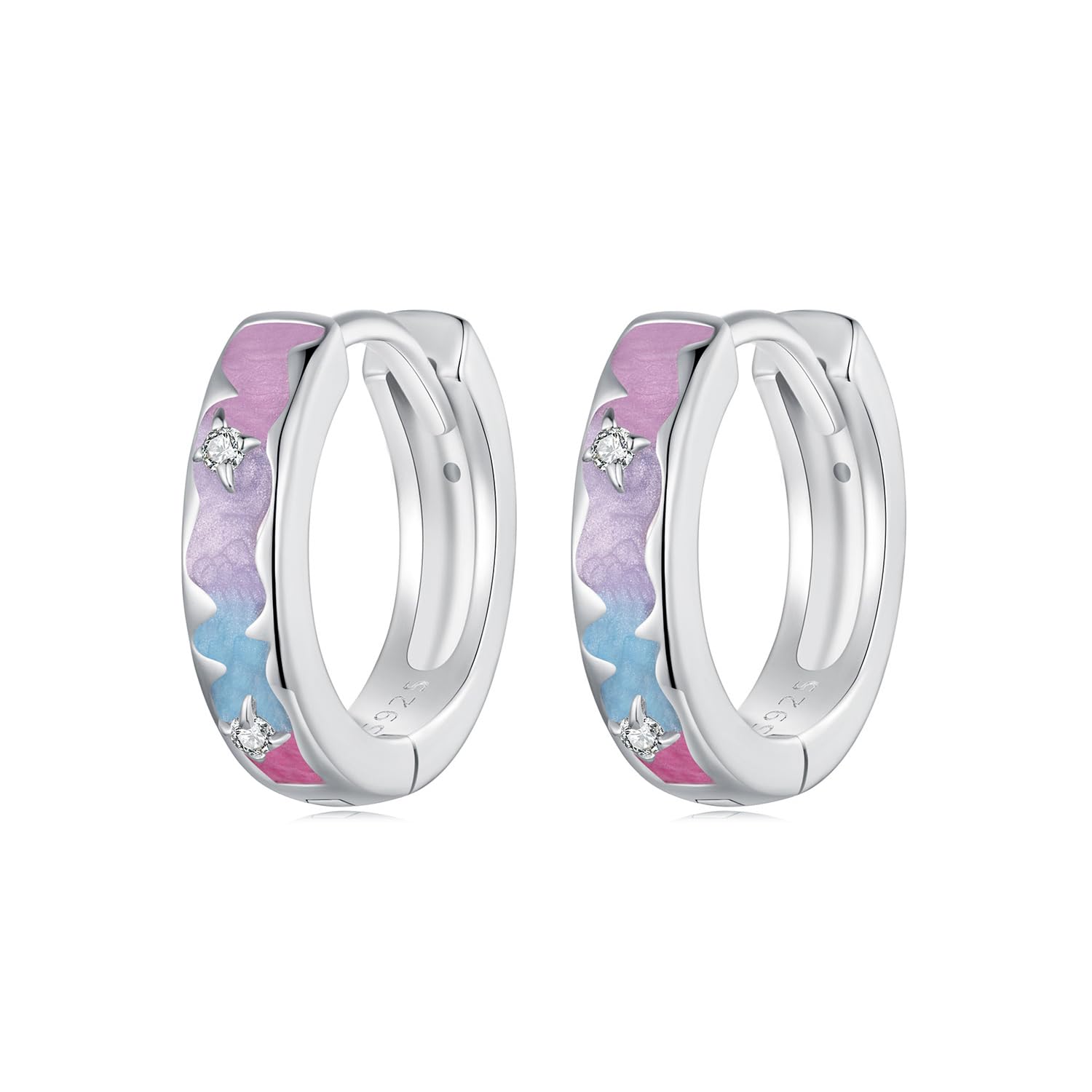 LLXYWJ Orecchini a Cerchio per Le Donne Argento Sterling 925 Post Multcolors Cubic Zirconia Placcato Gioielli per Feste di Compleanno di Natale s