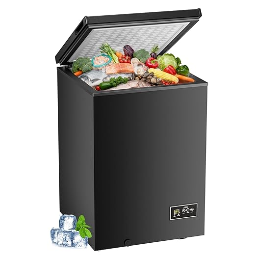 Kismile Small Chest Freezer, Compact Deep Freezer with 14°F to -40°F Temperature Range, Digital Adjustable Thermostat, Top-Opening Door with Removable Basket for Home, Kitchen, Black