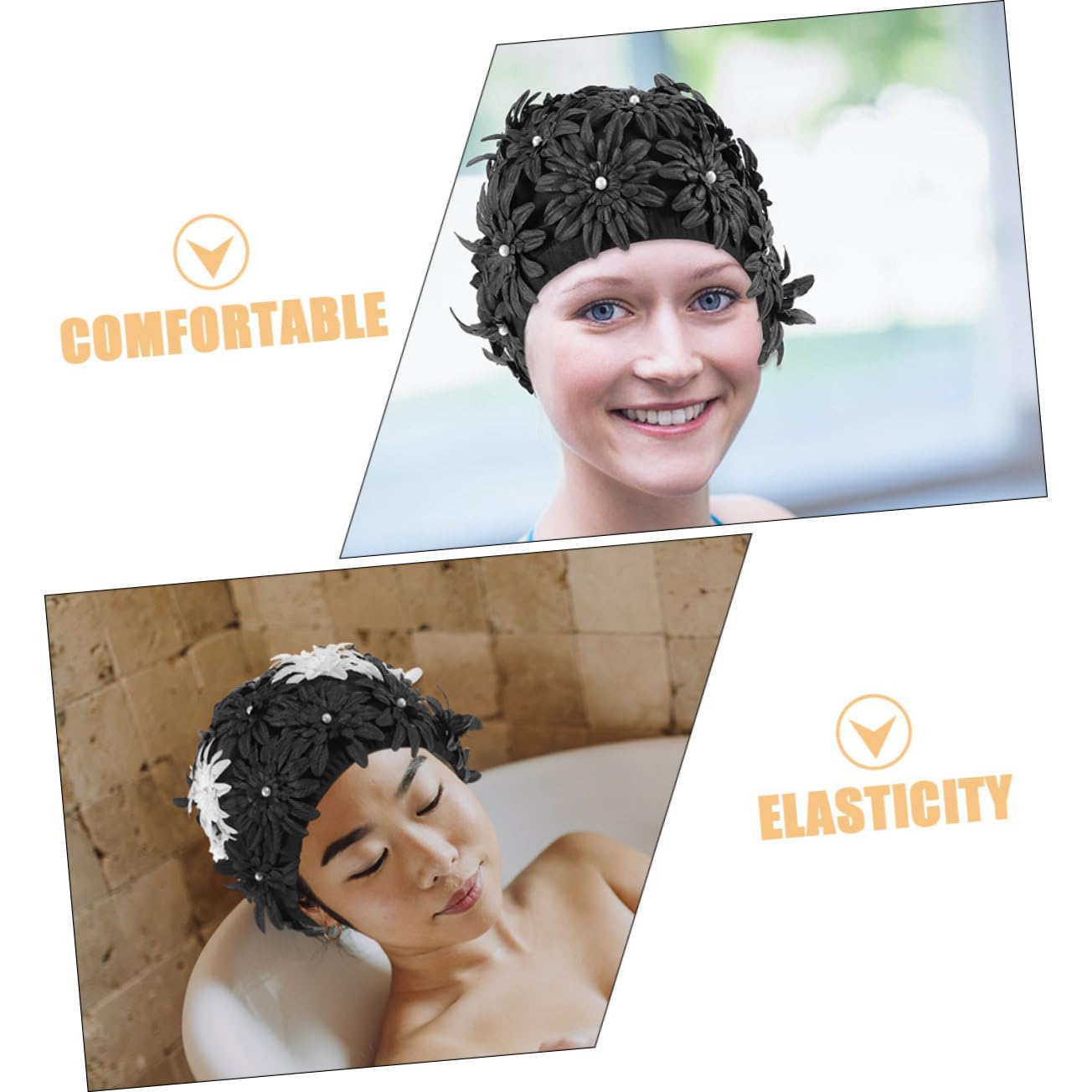 Sosoport 2piezas Gorro De Baño Floral para Mujer Divertido con Estampado Floral Adecuado para Piscina y Natación